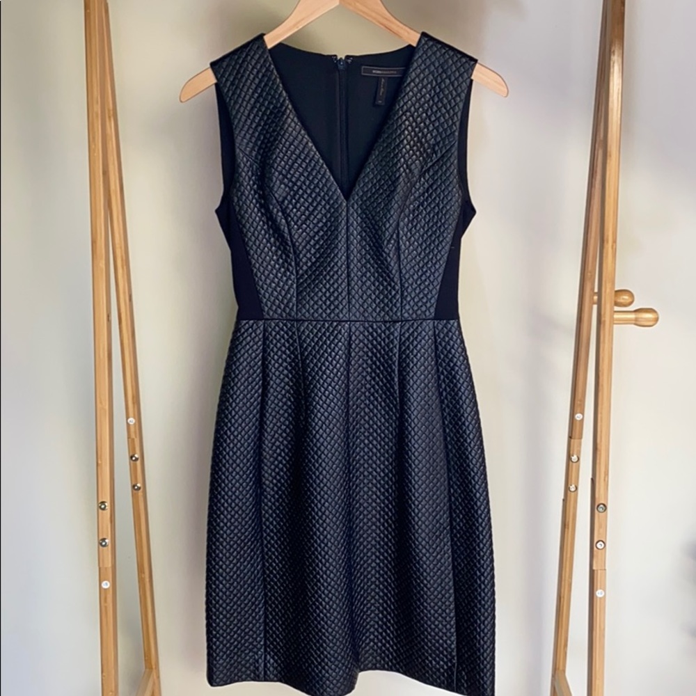 BCBG MaxAzria FAUX LEATHER BLACK QUILTED